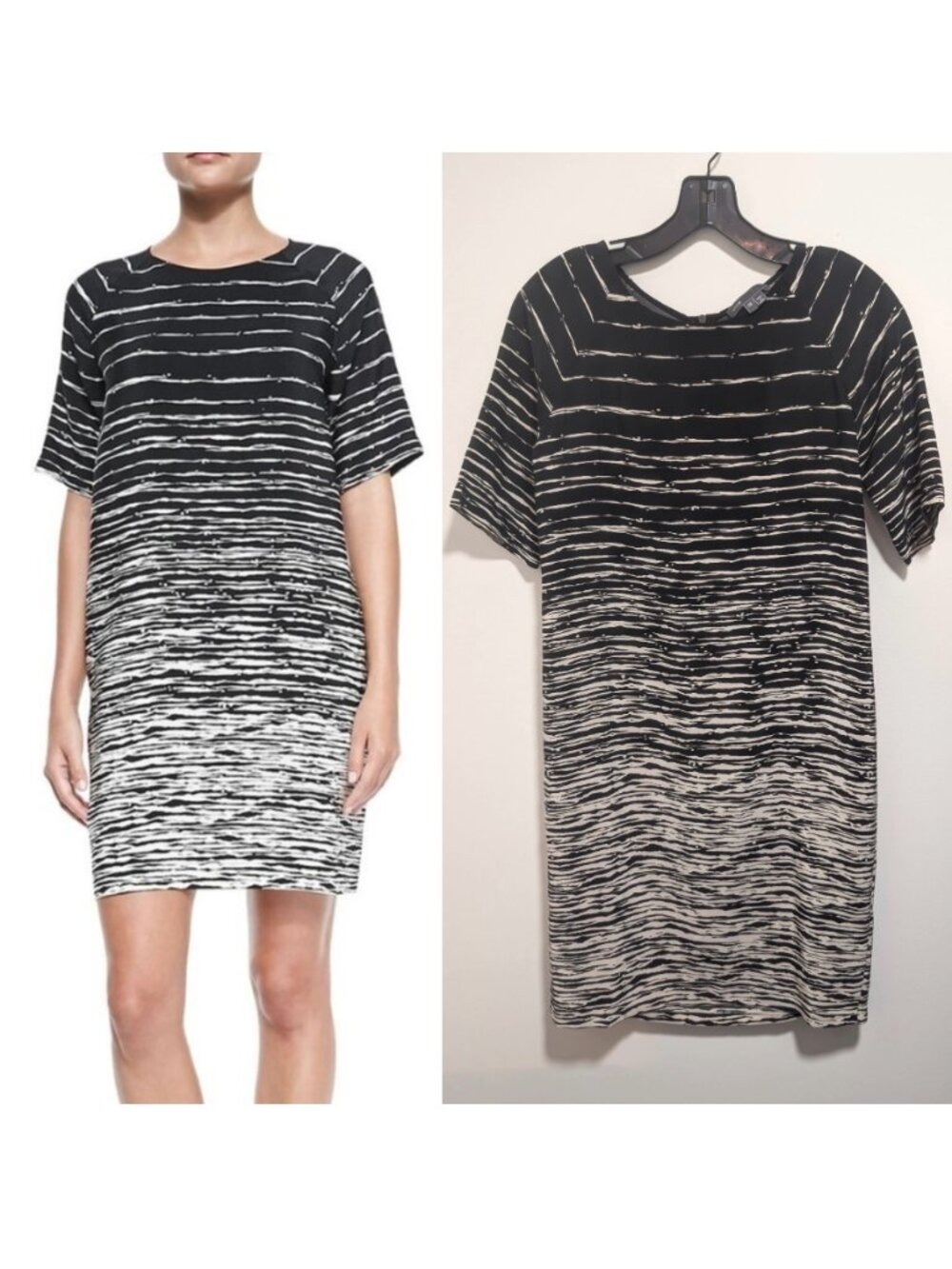 Vince | Silk Abstract Brushstroke Stripe Shift Dress In Black